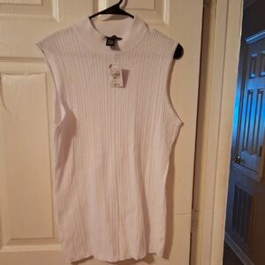 Ashley Stewart White Ribbed Sleeveless Muscle Tee